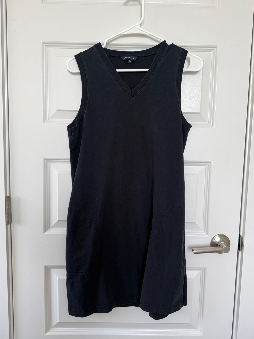 Lands’ End Navy Blue Sleeveless V Neck Casual Cotton Dress Size S 6-8